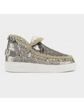 NWT Mou silver sequin round toe low cut sneakers, EU 38